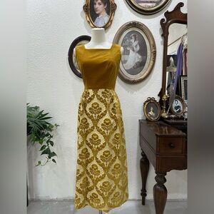 Elegant Mustard and Gold Patterned Dress